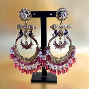 Elegant Gold and Red Chandelier Earrings